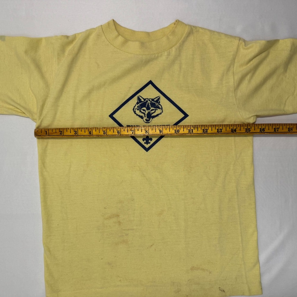 Vintage Cub Scouts Yellow Graphic T-Shirt Kids Medium 10-12 Wolf Logo 50/50 Tee - Picture 9 of 9